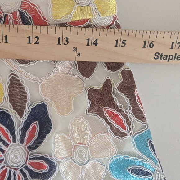 Anthropologie Eva Franco Floral‎ Embroidered Midi Skirt Cream Multicolor Sz 12 - Picture 6 of 10
